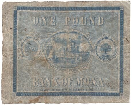 Реверс банкноты 1 фунт Bank of Mona (Великобритания) 1851 года