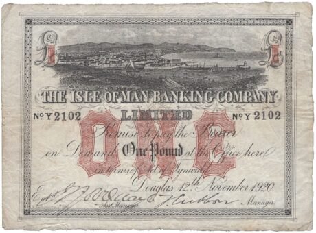 Аверс банкноты 1 фунт Isle of Man Banking Company (Великобритания) 1914 года