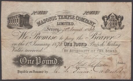 Аверс банкноты 1 фунт Masonic Temple Company, Ltd. (Великобритания) 1876 года