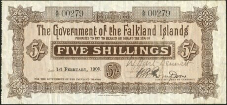 Аверс банкноты 5 шиллингов (Великобритания) 1905 года