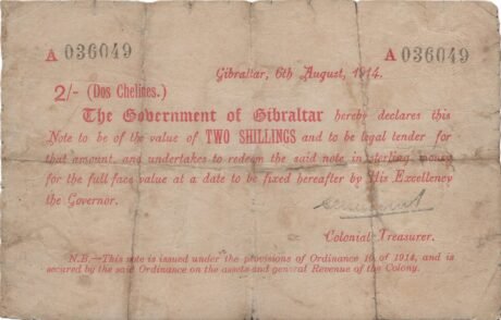 Аверс банкноты 2 шиллингов (Великобритания) 1914 года