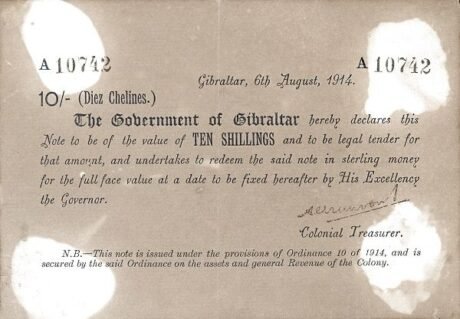 Аверс банкноты 10 шиллингов (Великобритания) 1914 года