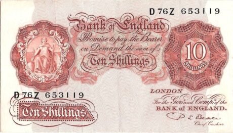 Аверс банкноты 10 шиллингов (Великобритания) 1948 года