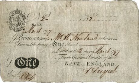 Аверс банкноты 1 фунт (Великобритания) 1797 года