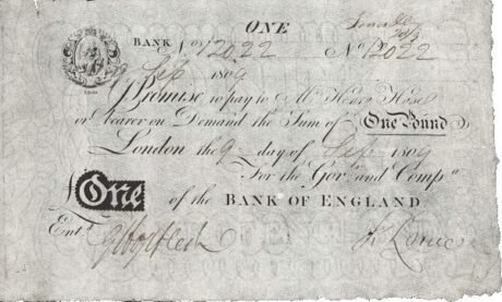 Аверс банкноты 1 фунт (Великобритания) 1807 года