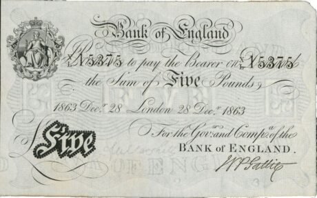 Аверс банкноты 5 funtów (Wielka Brytania) 1855