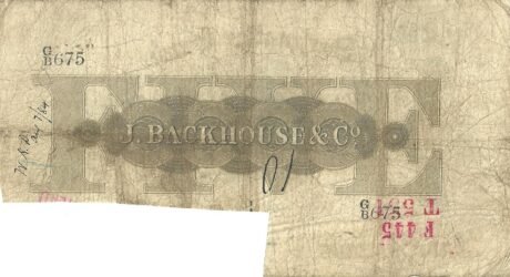 Реверс банкноты 5 фунтов Darlington Bank (Великобритания) 1866 года