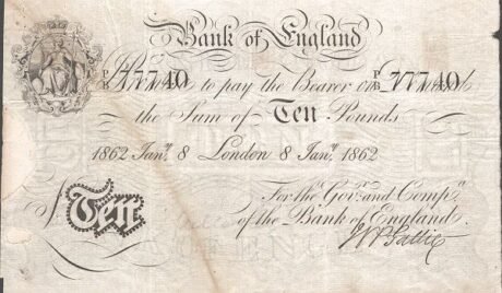 Аверс банкноты 10 funtów (Wielka Brytania) 1855