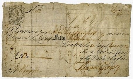 Аверс банкноты 50 фунтов White (Великобритания) 1725 года