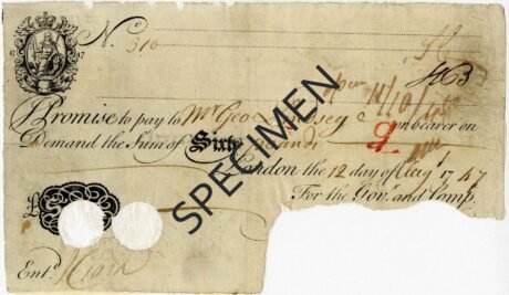 Аверс банкноты 60 фунтов (Великобритания) 1739 года