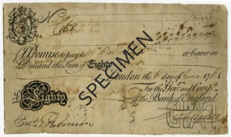 Аверс банкноты 80 фунтов (Великобритания) 1759 года