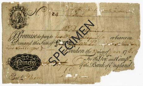 Аверс банкноты 90 фунтов (Великобритания) 1759 года