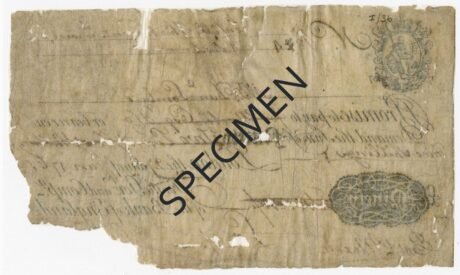 Реверс банкноты 90 фунтов (Великобритания) 1759 года