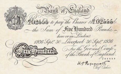 Аверс банкноты 500 фунтов White (Великобритания) 1870 года