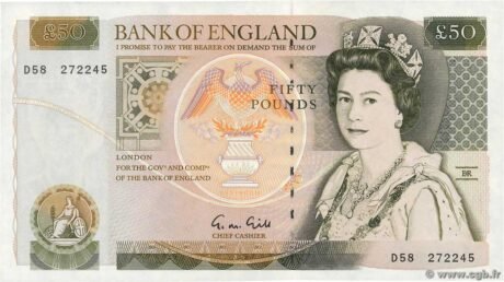 Аверс банкноты 50 фунтов - Elizabeth II Sir Christopher Wren (Великобритания) 1981 года