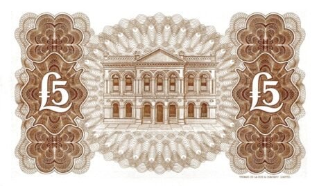 Реверс банкноты 5 funtów „Bank of Ireland” (Wielka Brytania) 1968