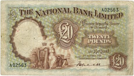 Аверс банкноты 20 funtów „National Bank” (Wielka Brytania) 1937