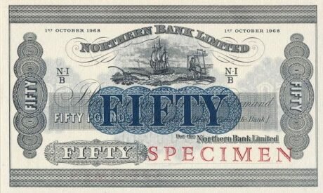 Аверс банкноты 50 funtów „Northern Bank” (Wielka Brytania) 1968