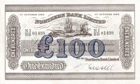 Аверс банкноты 100 funtów „Northern Bank” (Wielka Brytania) 1968