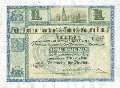 Аверс банкноты 1 фунт (Великобритания) 1916 года