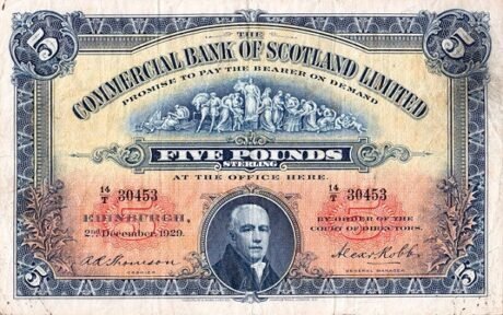 Аверс банкноты 5 funtów „Royal Bank of Scotland” (Wielka Brytania) 1924