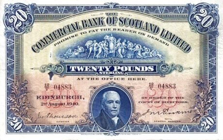 Аверс банкноты 20 funtów Royal Bank of Scotland (Wielka Brytania) 1924