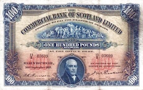 Аверс банкноты 100 funtów Royal Bank of Scotland (Wielka Brytania) 1924