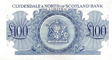 Rewers banknotu 100 funtów „Bank of the North of Scotland” (Wielka Brytania) 1951