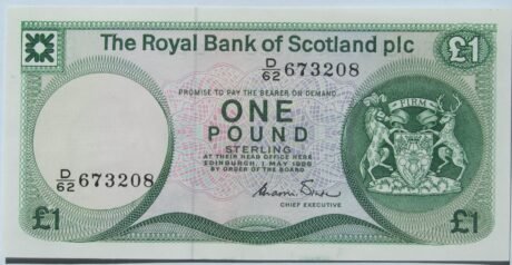 Аверс банкноты 1 funt Royal Bank of Scotland (Wielka Brytania) 1982