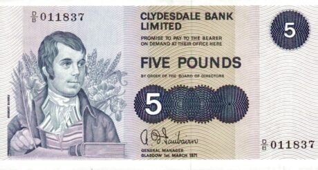 Аверс банкноты 5 funtów „Clydesdale Bank” (Wielka Brytania) 1971