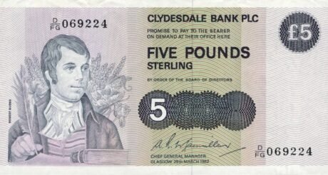Аверс банкноты 5 funtów „Clydesdale Bank” (Wielka Brytania) 1982