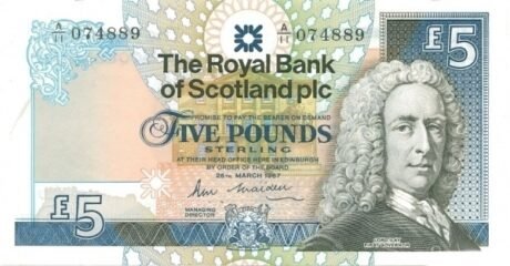 Аверс банкноты 5 funtów „Royal Bank of Scotland” (Wielka Brytania) 1987