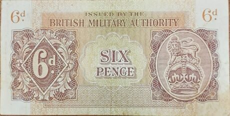 Аверс банкноты 6 Pence — «Британское военное управление» (Великобритания) 1945 года