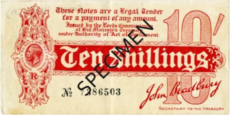 Аверс банкноты 10 шиллингов (Великобритания) 1914 года