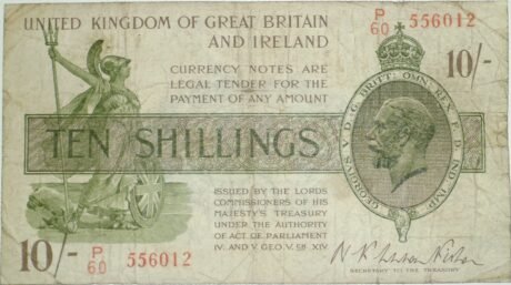 Аверс банкноты 10 шиллингов (Великобритания) 1918 года