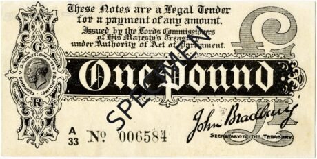 Аверс банкноты 1 фунт (Великобритания) 1914 года