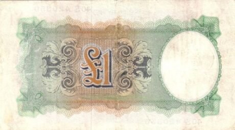 Реверс банкноты 1 funt – „Brytyjskie Ministerstwo Wojny” (Wielka Brytania) 1942