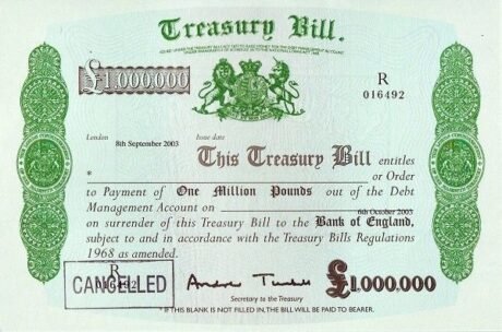 Аверс банкноты 1000000 фунтов — Treasury Bill (Великобритания) 2003 года