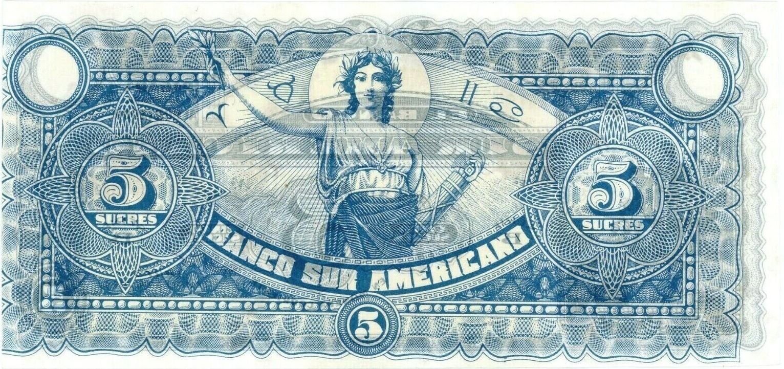 Реверс банкноты 5 сукре (Эквадор) 1920 года