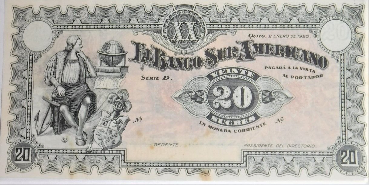 Аверс банкноты 20 сукре (Эквадор) 1920 года