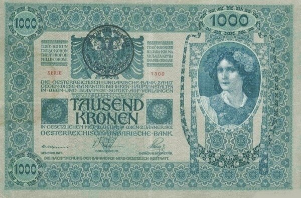 Аверс банкноты 1000 крон (Югославия) 1919 года