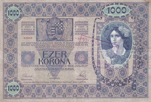 Реверс банкноты 1000 крон (Югославия) 1919 года