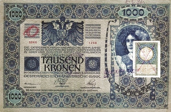 Аверс банкноты 1000 крон (Югославия) 1919 года