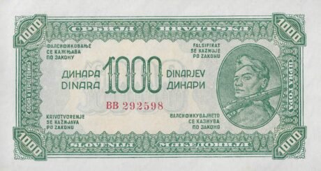 Аверс банкноты 1000 динар (Югославия) 1944 года