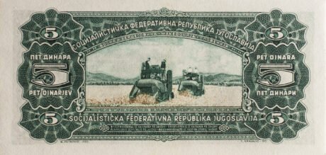 Реверс банкноты 5 динар (Югославия) 1965 года