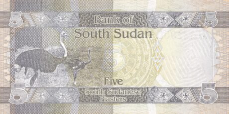 Реверс банкноты 5 пиастров (Южный Судан) 2011 года