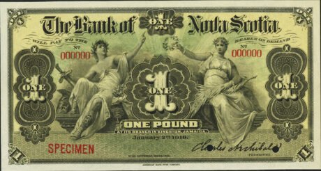 Аверс банкноты 1 фунт (Ямайка) 1900 года