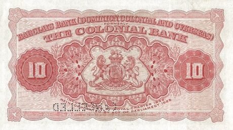 Реверс банкноты 10 фунтов (Ямайка) 1926 года