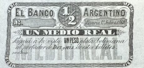 Аверс банкноты 1/2 реала (Аргентина) 1869 года