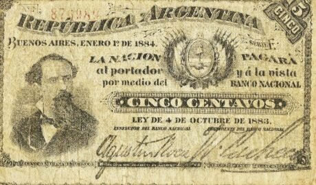 Аверс банкноты 5 сентаво (Аргентина) 1884 года